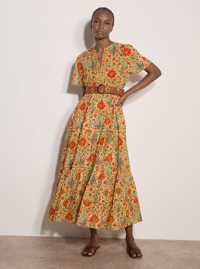 Stain Glass Floral Tiered Midaxi Dress