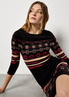 Folk Pattern Stripe Knitted Mini Dress, Black, large