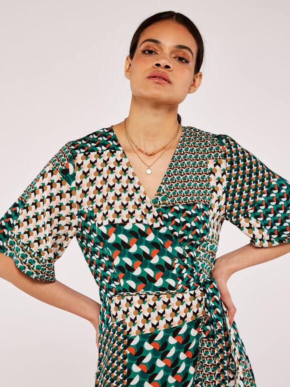 Geometric Patchwork Cocoon Dress, Green, large