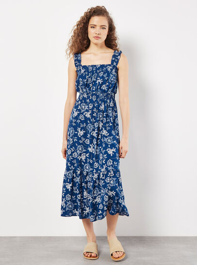 Floral Silhouette Smocked Midi Dress