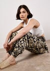Tropical Leaf Print Tapered Joggers, Navy, large