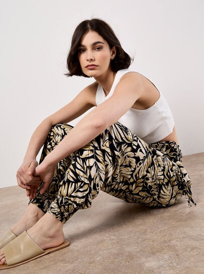 Tropical Leaf Print Tapered Joggers