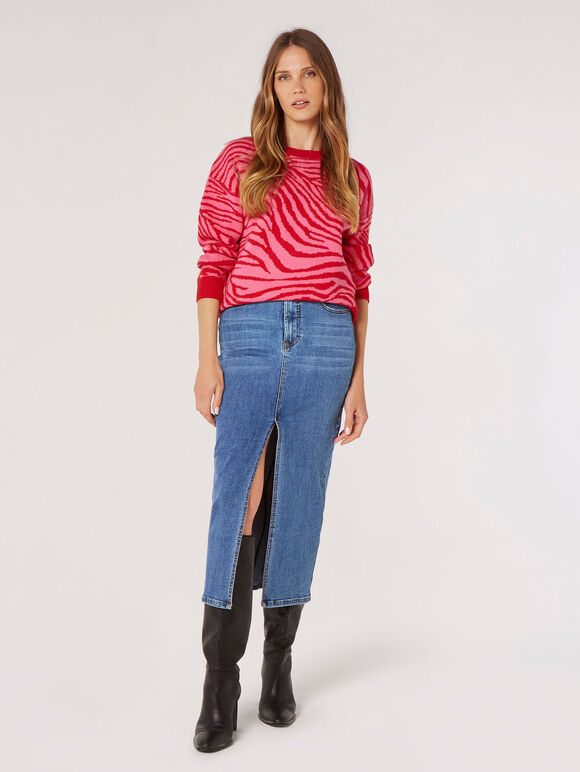 Bright Zebra Chunky Knit Jumper, Rouge, grand