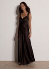 Satin Lace Maxi Dress, Brown, large