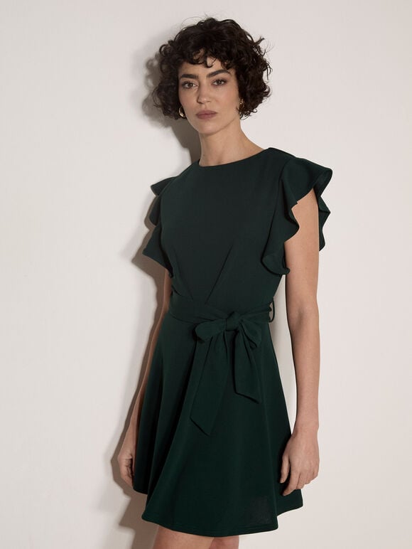 Jersey Crepe Mini Dress, Green, large