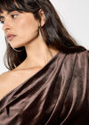 Draped One-Shoulder Asymmetric Velvet Top, Brown, large