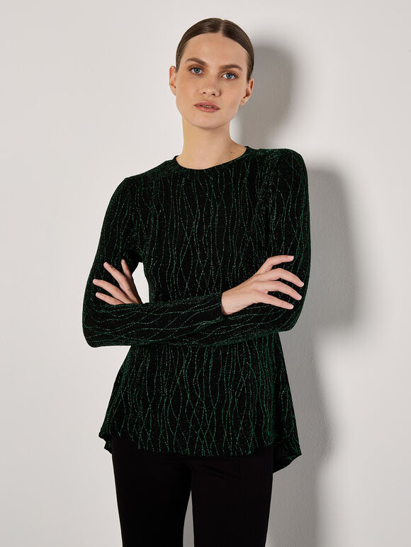 Sparkle Swirl Peplum Top, Green, large