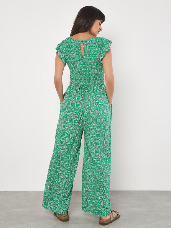 Mosaic Ruffle Sleeve Jumpsuit, Green, large
