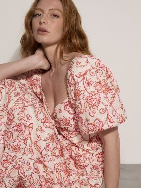 Floral Print Cotton Broderie Maxi Dress
, Pink, large