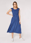 Polkadot Smocked Midi Dress, Blue, large