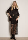 Floral Beaded Lace Midi Skirt, Black, large