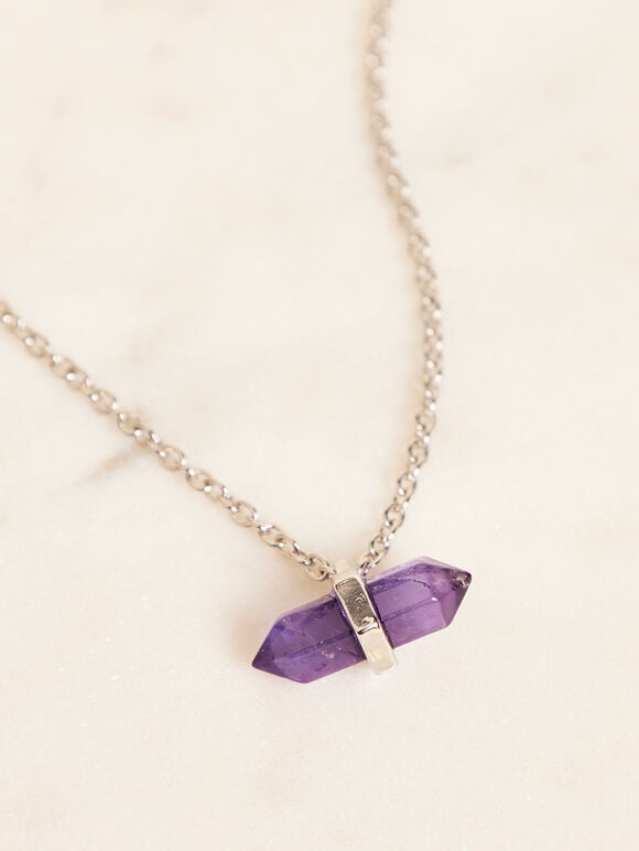 Amethyst Shard Silver Necklace, Purple, large