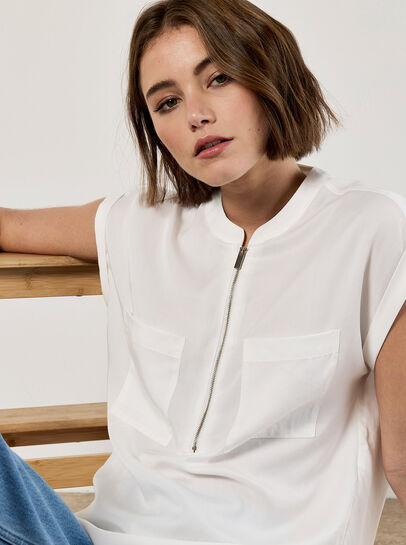 Zip Front Patch Pocket Top
