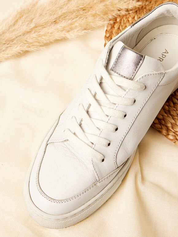 White Leather Trainer, White, large