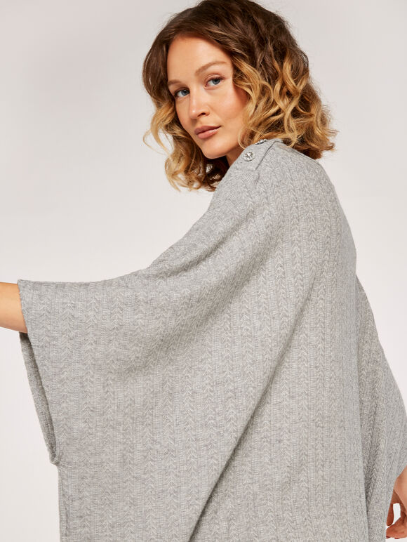 Pointelle Poncho, Grey, large