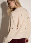 Soft Ribbed Knit Floral Embroidered Cardigan, Stone, large