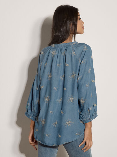Floral Embroidered Denim Blouse