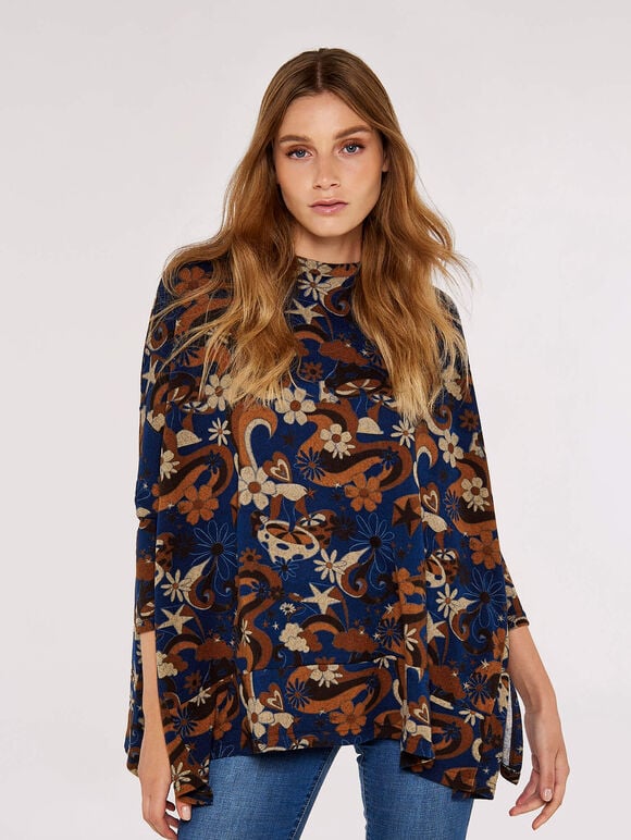 Psychedelic Mushroom Oversized Top, Navy, large