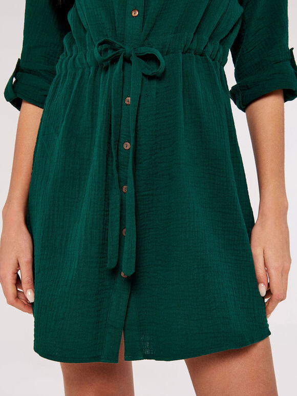 Tetra Tie Mini Shirt Dress, Green, large