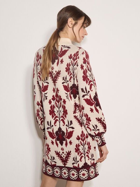 Folk Floral Mini Jumper Dress, Stone, large
