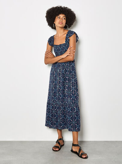 Folk Floral Metallic Midi Dress