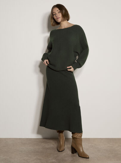 Ribbed Knit A-Line Maxi Skirt