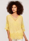 Crochet V Neck Top, Yellow, large