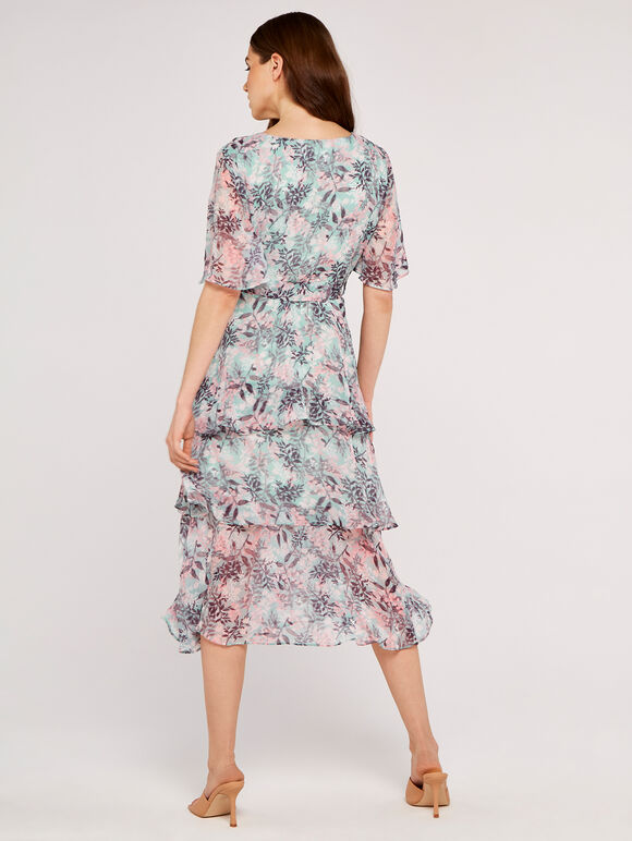 Meadow Print Tiered Midi Dress, Mint, large