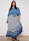 Sarasa Floral Tiered Maxi Skirt, Cream, large