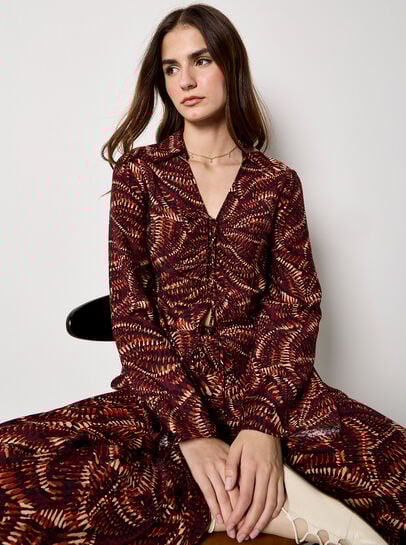 Abstract Print Ruched Front Blouse