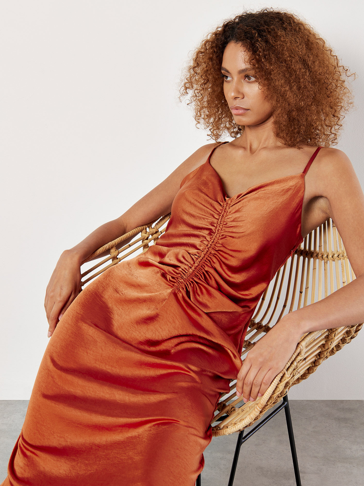 Orange satin midi dress outlet
