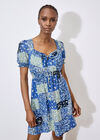 Ditsy Patchwork Milkmaid Mini Dress, Blue, large