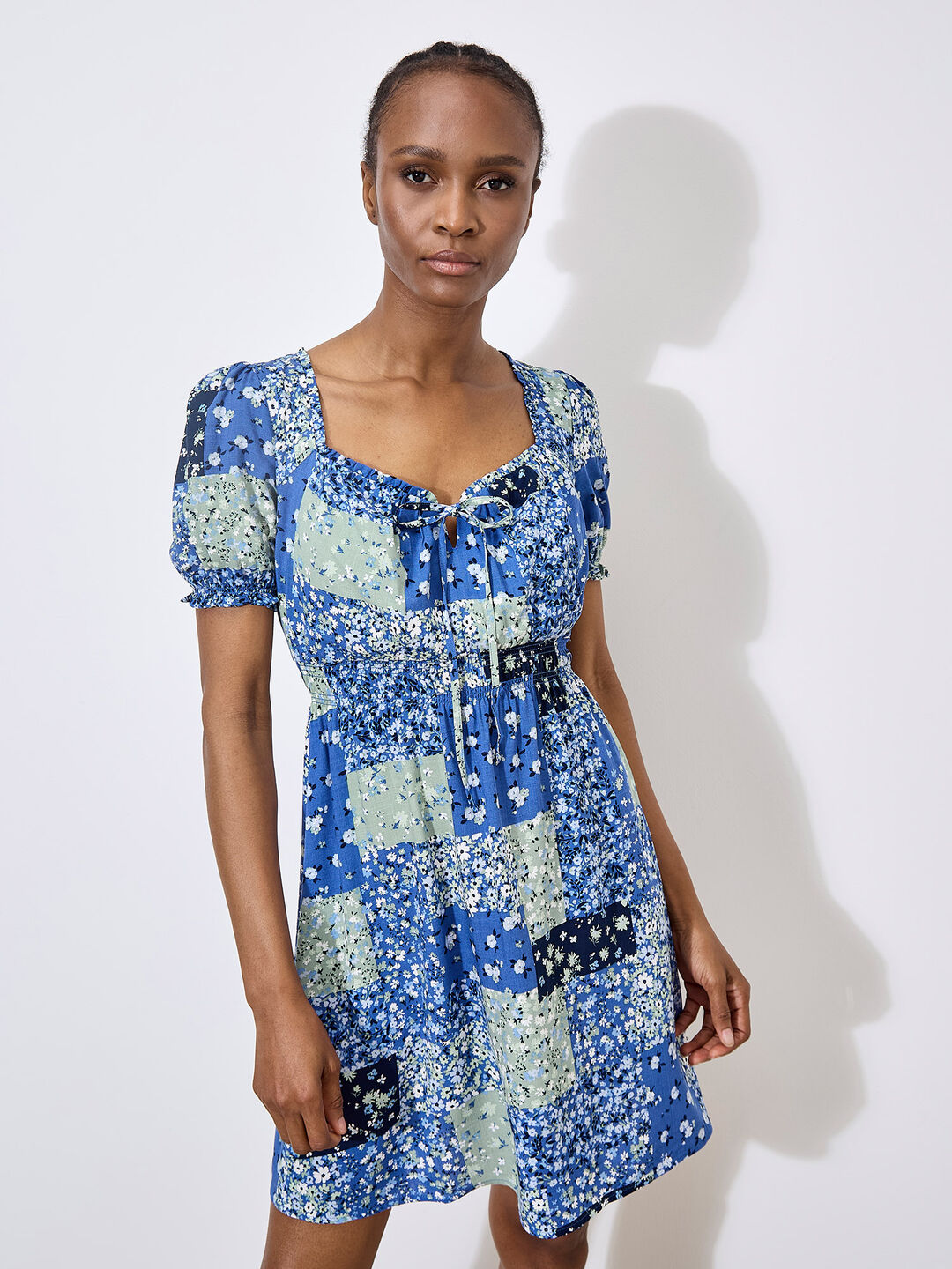 Ditsy Patchwork Milkmaid Mini Dress