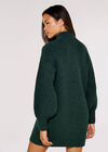 Knit Jumper Mini Dress, Green, large