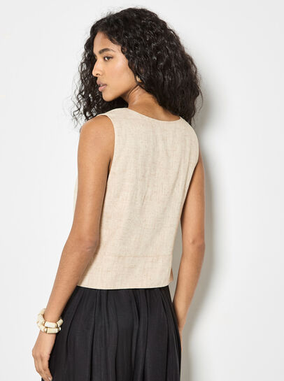 Tie Front Linen Blend Waistcoat