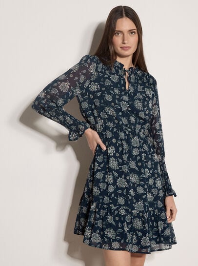 Folk Floral Chiffon Mini Dress