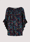 Ditsy Spray Bardot Top, Navy, large