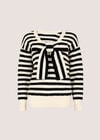Waffle Knit Stripe Bow Back Jumper, Black, large