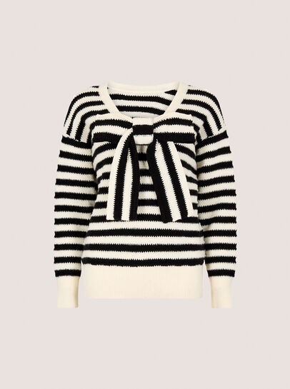 Waffle Knit Stripe Bow Back Jumper