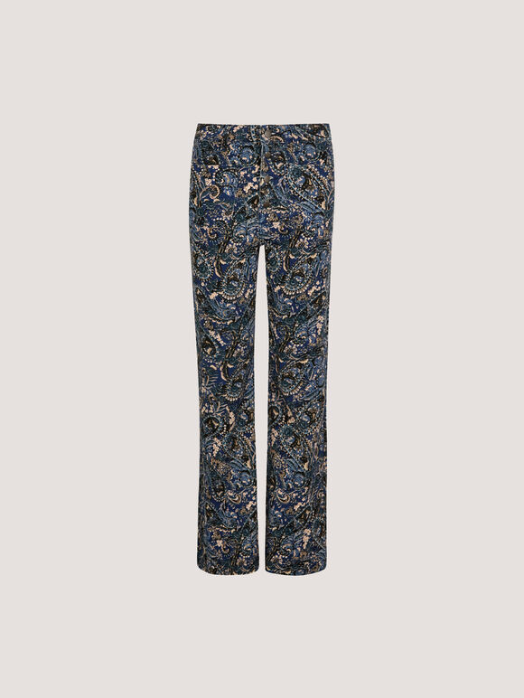 Paisley Print High Waist Flare Jeans, Blue, large