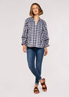 Tie-Frill Checked Shirt, Blue, large