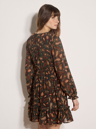 Chiffon Ruffle Paisley Mini Dress