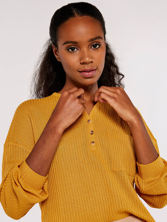 Waffle Boxy Jumper, Mustard, large