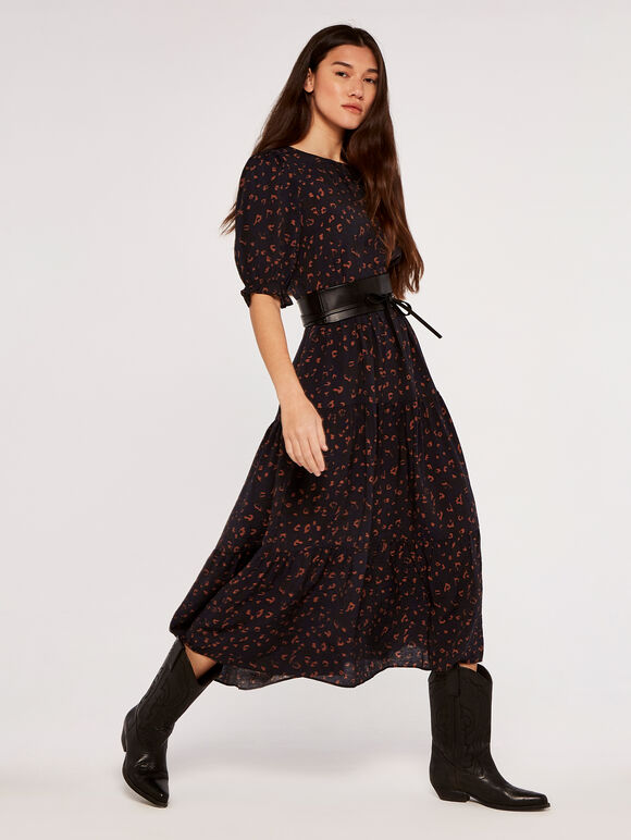 Animal Print Smock Dress, Navy, large