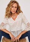 Embroidered Cotton Mesh Blouse, Cream, large