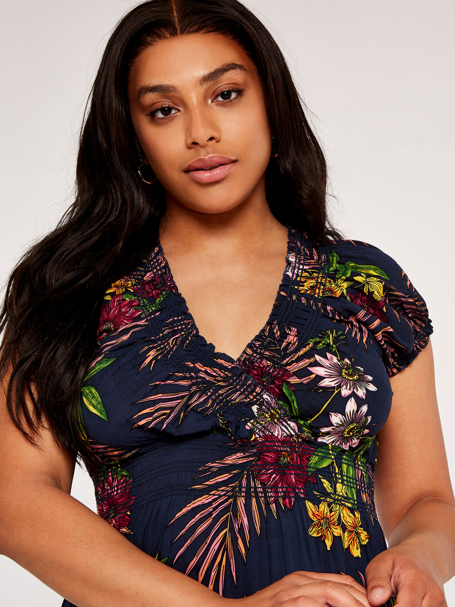 Curve Tropicana Smock Detail Maxi Dress 