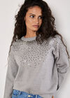Sequin Embellished Jumper, Light Grey / Silver, large