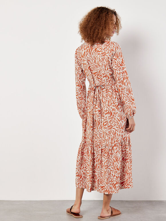 Abstract Animal Print Textured Midi Dress, Orange, large
