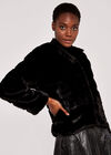Tiered Fur Jacket, Black, large