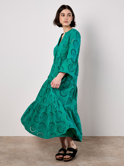 Broderie Tiered Midi Dress